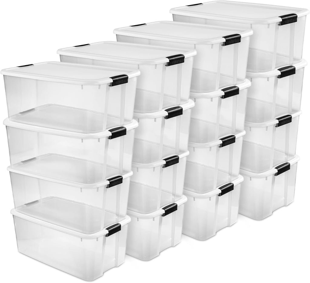 Sterilite 16-Pack Ultra Latching Storage Bins - Heavy-Duty Clear Plastic Containers, 116 Quart