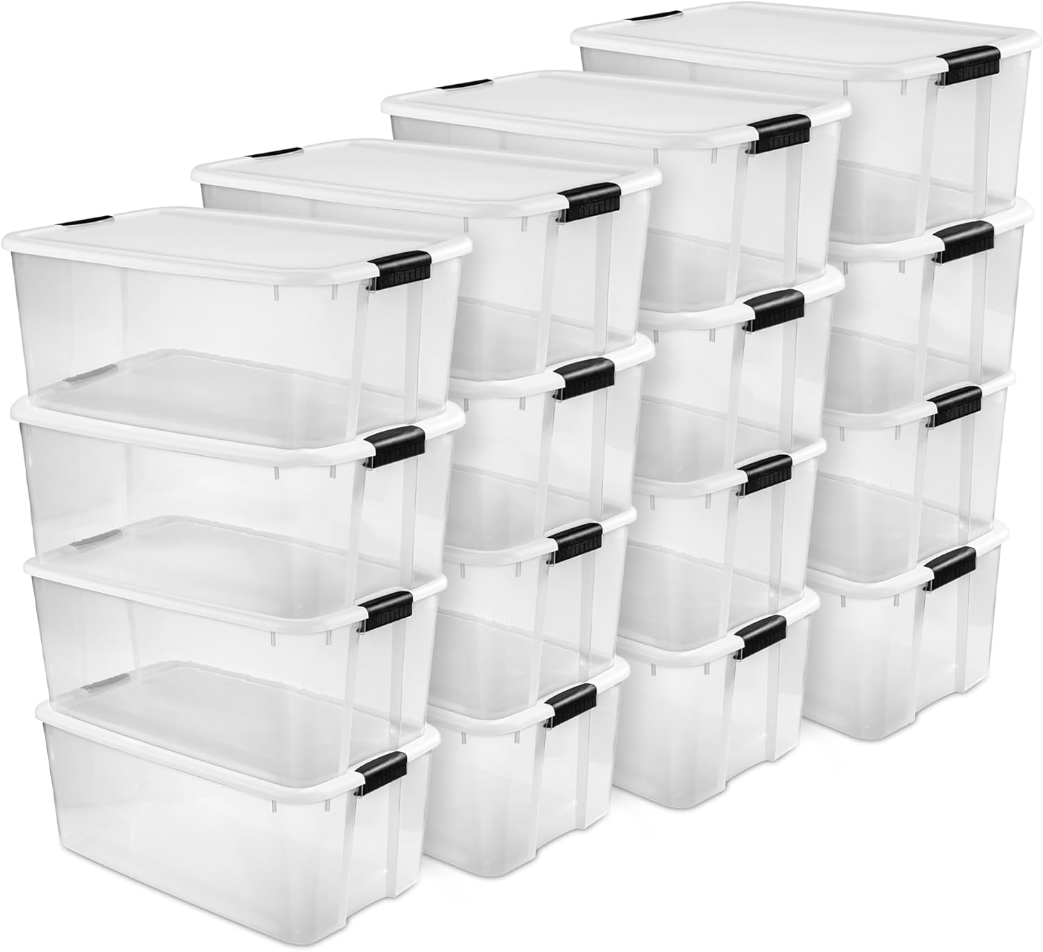 Sterilite 16-Pack Ultra Latching Storage Bins - Heavy-Duty Clear Plastic Containers, 116 Quart