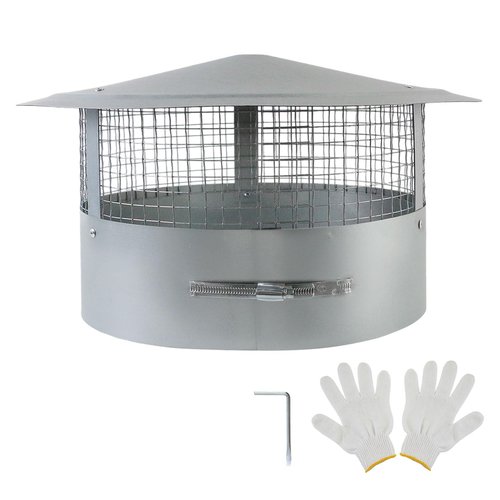 Tesmirror 12 Inch Round Chimney Cap - Chimney Cap 12 Inch Galvanized Steel Fireplace Exhaust Cap, 12 Inch Chimney Cap with Fastening Device with Screen, Round Stove Pipe Cap