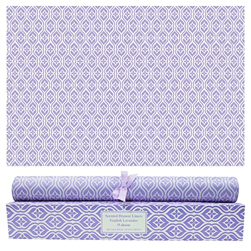 Lavender Scented Drawer Liners, 15 Sheets Non-Adhesive Shelf Paper for Closet