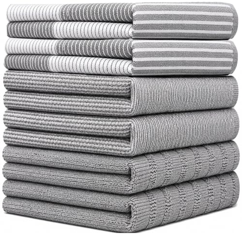 100% Cotton Kitchen Towels 6 Pack - 20"x28" Absorbent Dish Towels (Grey)