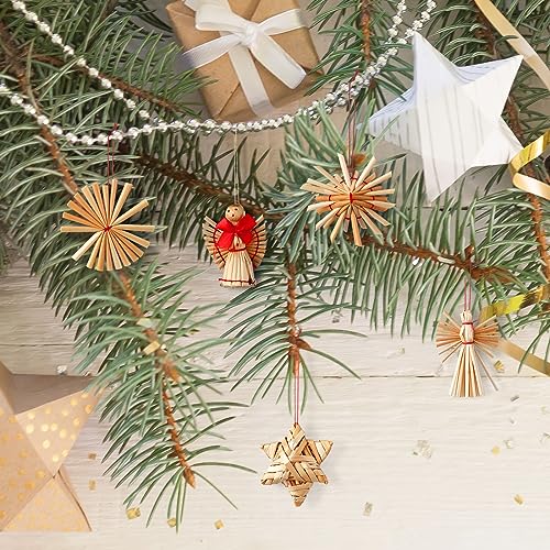Gerrii 56 Pcs Scandinavian Christmas Straw Ornaments Set - Heart Variations