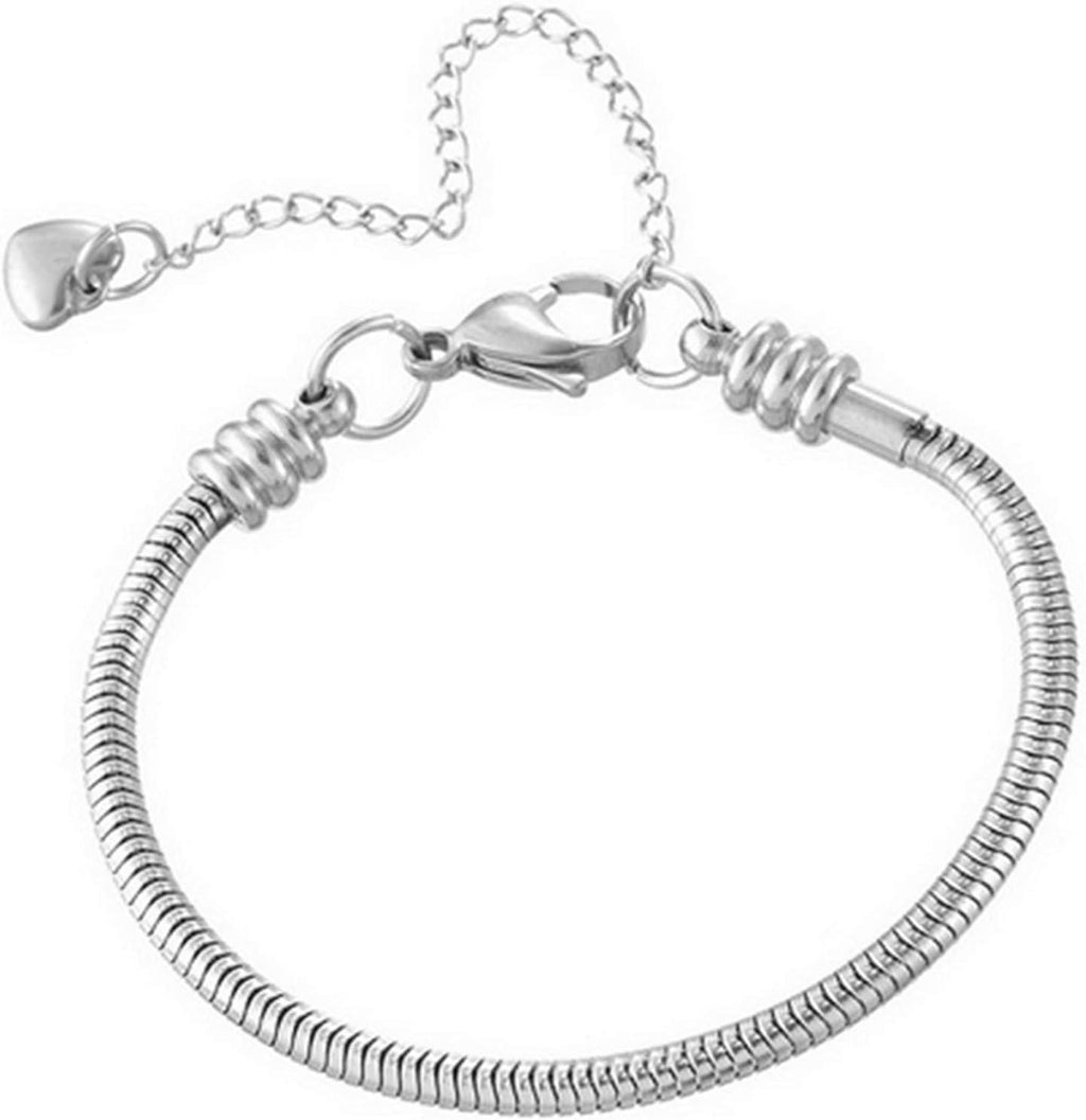 Skiennix Women's Snake Chain Charms Bracelet - Stainless Steel Love Memorial, 6 Inch