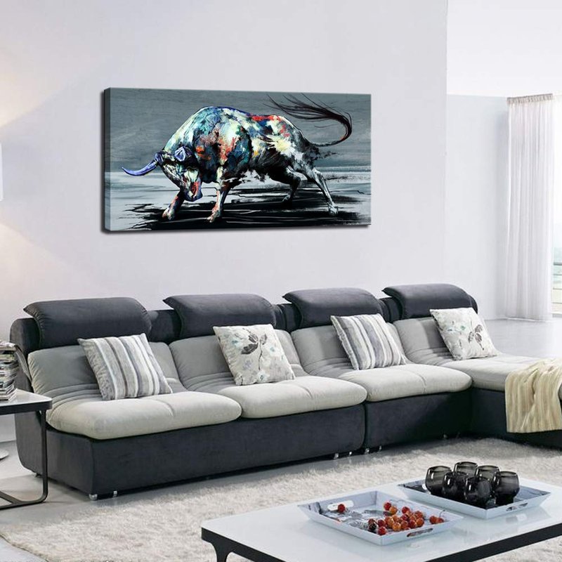 sechars - Cool Animal Canvas Wall Art Fighting Bull Painting for Living Room Home Office Farmhouse Decor Wildlife Canvas Artwork for West Cowboy Gallery Wrap Ready to Hang