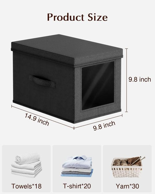 Homsorout Collapsible Storage Bins - Foldable Decorative Boxes with Lids, 15-Inch, 5-Pack, Black