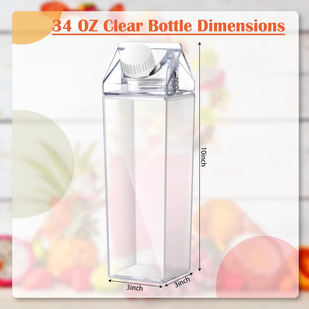 CHENGU Clear Milk Carton Water Bottle 1000 ml/ 34 Oz Portable Container Reusable Cute Plastic Milk Bottles for Juice Tea Jug Travel Camping Climbing Sports Outdoor Activities Drinking(6 Pieces)