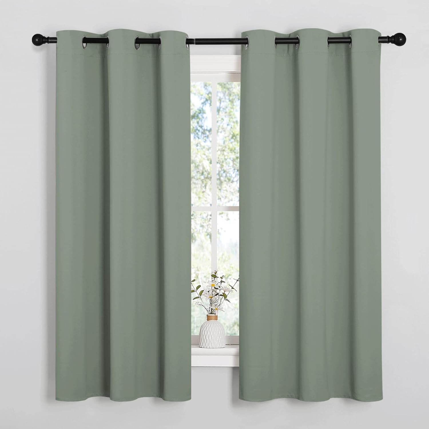 NICETOWN Blackout Curtains - Thermal Insulated Grommet Top Drapes for Nursery | Greyish Green, 42 x 63 Inches
