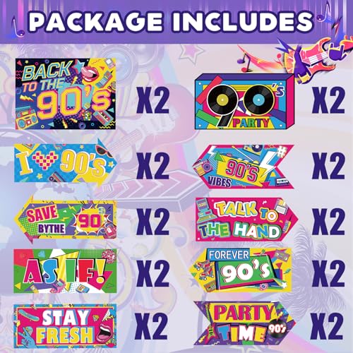 20-Piece 90s Retro Party Decorations Sign Set for Birthday Hip Hop Events