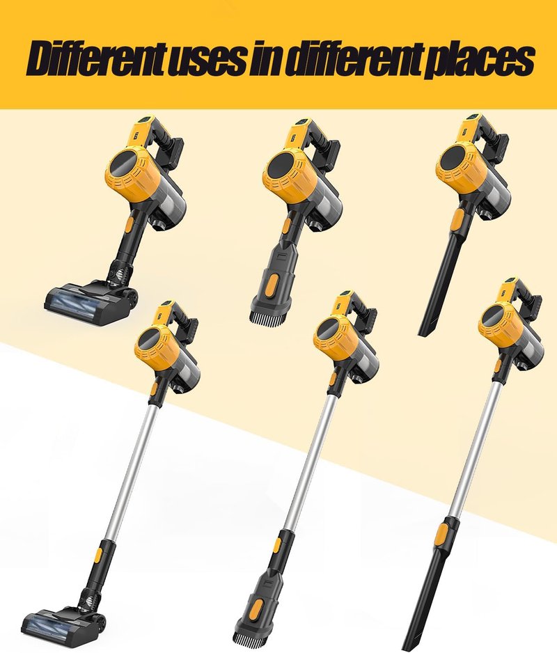Cordless Vacuum Cleaner for Dewalt 20V Battery, 35KPA Lightweight Stick Vacuum with HEPA & Wall Bracket, 6-in-1 Vacuum Cleaners for Home Carpet Pet Hair Hardwood Floor (No Battery)