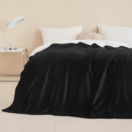 LaSyL Fleece Blanket - Soft Cozy Plush 300GSM Twin Size 60"x80" Black Microfiber for Couch & Bed