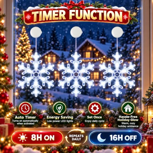 BHCLIGHT 3 Pack Cool White Snowflake Window Lights - Snowflake Christmas Decor