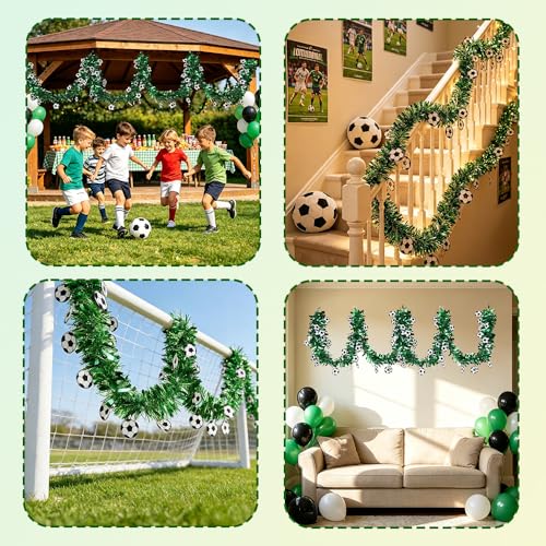 Green Soccer Tinsel Garland - 5 Pack 33ft Metallic Twist Party Decoration