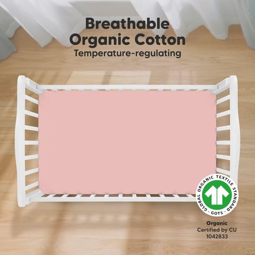 KeaBabies Organic Crib Sheets - 2-Pack Fitted Jersey Cotton for Boys & Girls | Soft Neutral Prints (Rose) 52x28