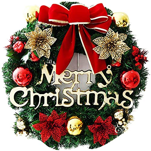 LIYUANBAIHUO 13-inch Christmas Wreath H-03 with Bells, Red Bow, Green Pine, Door/Wall Decoration