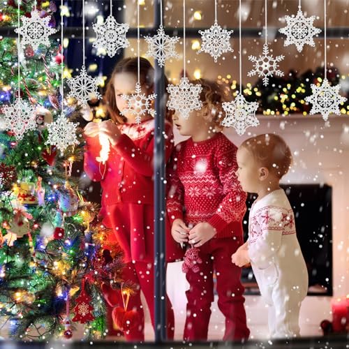 Buryeah White Crochet Snowflake Christmas Ornaments 36Pcs Holiday Decor