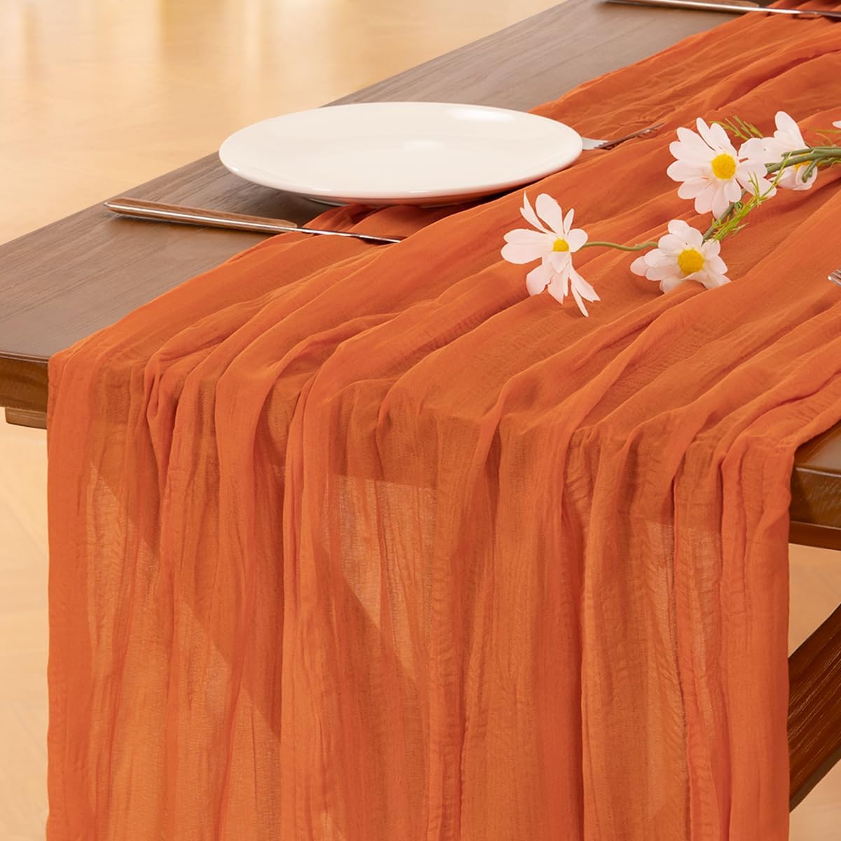 Socomi Cheesecloth Table Runner - 120 Inch Orange Gauze for Easter & Spring Decor | Boho Rustic Style
