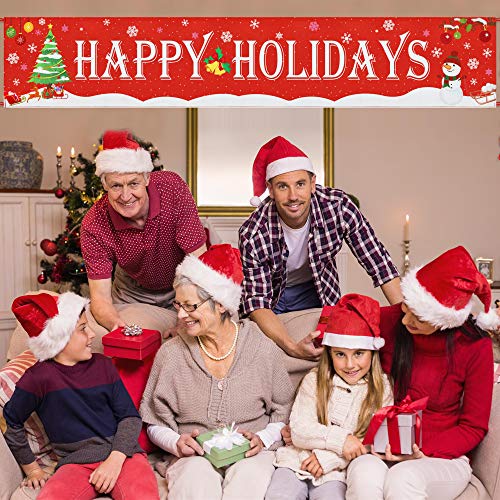 Happy Holidays Banner 8.2ft x 1.5ft Red Christmas Party Banner