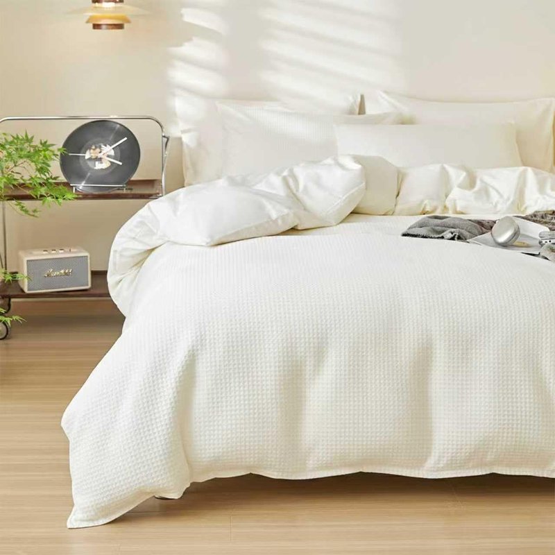DCSKY Cotton Duvet Cover King,100% Cotton Waffle Weave White Duvet Covers King Size,Luxury Textured & Breathable 3pcs with 2 Pillow Shams for All Season 104x90 Inches