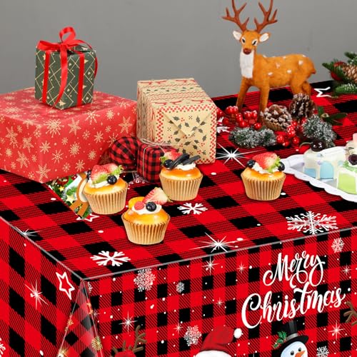 3 Pack Christmas Plastic Tablecloths 54 x 108 Inches Holiday Party Decorations