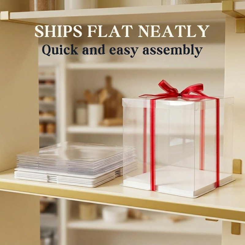 Sweet Degrees Clear Cake Box 13x13x14 Inch 2 Pack | Tall Cake Boxes for Tiered Cakes | Square Cake Carrier with Lid | Clear Gift Box for Wedding Birthday Bakery Display | PET Plastic, Ships Flat
