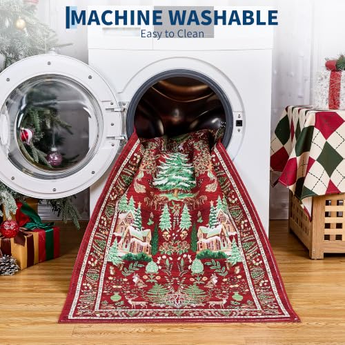 Garvee Red 4x6 Christmas Area Rug with Tree & Animal Prints - Festive Home Decor