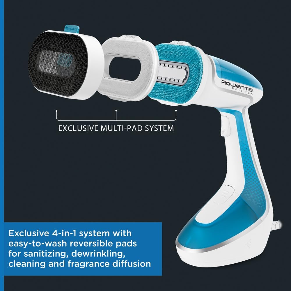Rowenta Steamer for Clothes - Pure Tex 4-in-1, 1700W, XL 6.8 Ounce Tank, Quick 25 Sec Heat-Up, Light Blue