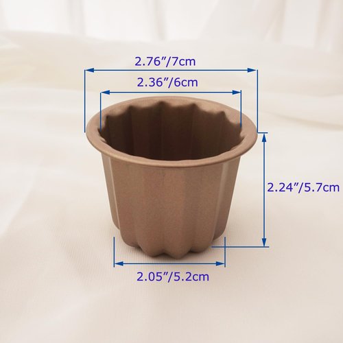 LoveDeal Set of 4 Nonstick Canele Molds, Mini Lace Canele Mold, Individual Washable Carbon Steel Canelle Pastry Molds, Popover Muffin Cupcake Pans for Oven Baking - 2.8 Inch, Gold