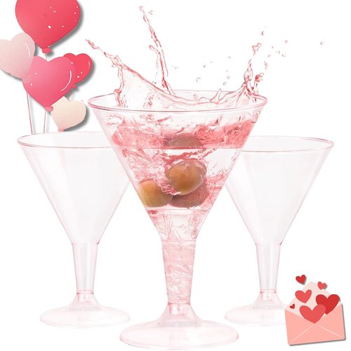 Liacere 24 Pack Pink Plastic Martini Glasses 6.25oz Disposable Cocktail Glasses Margarita Glasses Plastic Cocktail Glasses Perfect for Wedding & Party & Birthday & Mother's Day & Valentine’s Day