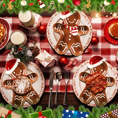 Brown Gingerbread Christmas Candy Plates, 4 Pcs Ceramic 5.91''