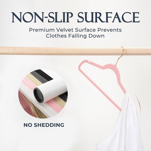 HOUSE DAY Pink Velvet Hangers - Premium Non-Slip Felt Clothes Hangers | 360° Swivel Rose Gold Hook, Space-Saving Design