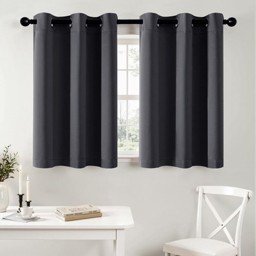 MIULEE Short Curtains - Dark Grey Blackout Thermal Insulated Drapes for Kitchen & Bedroom | 40" x 36" (2 Panels)