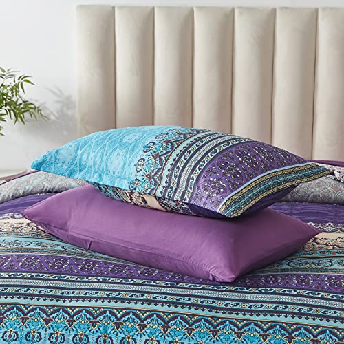 Boho Queen Comforter Set, 8 Piece Bed in a Bag Aqua Paisley Floral Microfiber