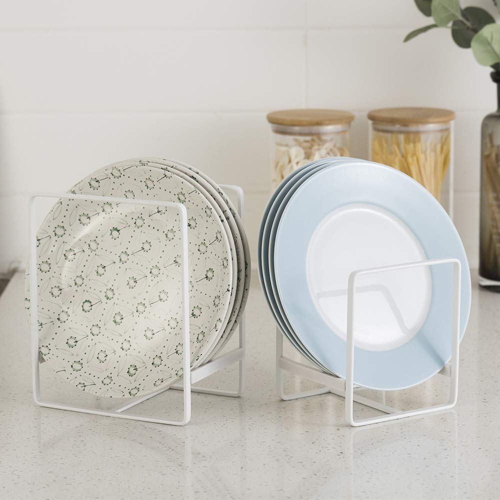 ORZ Organizer for Cabinet, Set of 2 Plate Holders Metal Plate Storage Rack for Counter-top and Cupboard