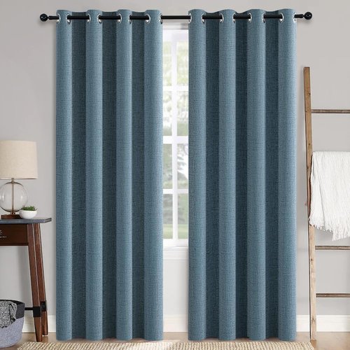 MIULEE Blackout Curtains - 100% Linen Texture Thermal Insulated Drapes | Dusty Blue, 52x96 Inch (2 Panels)
