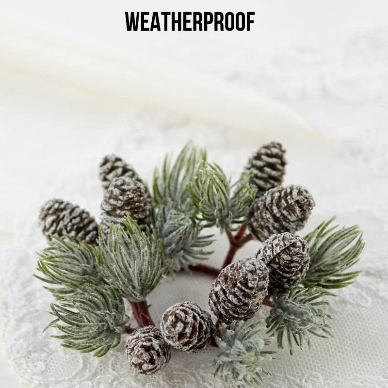 Regine Switzerland Artificial Pine & Pinecone Candle Rings - Set of 6 Faux Snowy Pine Decor