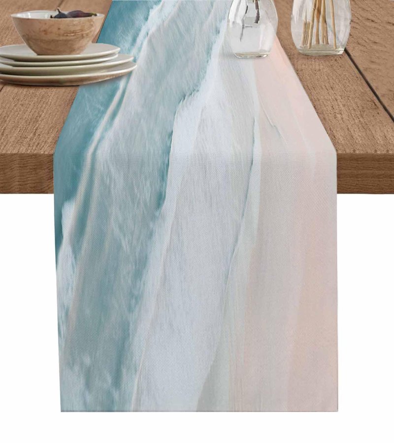 Summer Beach Table Runner 90 Inches Long Farmhouse Dress Scarves, Ocean Nautical Coastal Seaside Auqa Beige Dining Tablerunner for Coffee Table/Kitchen Island/Party Décor, 13" x 90"