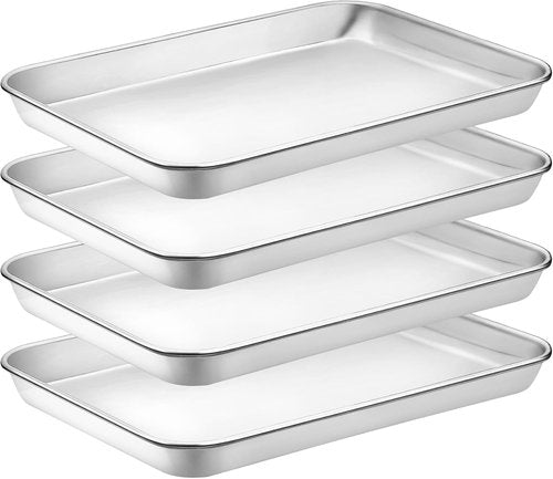 CEKEE Stainless Steel Baking Sheet Pan Set - 4 Heavy-Duty Cookie Sheets, Warp Resistant | 9.3 x 6.9 Inch
