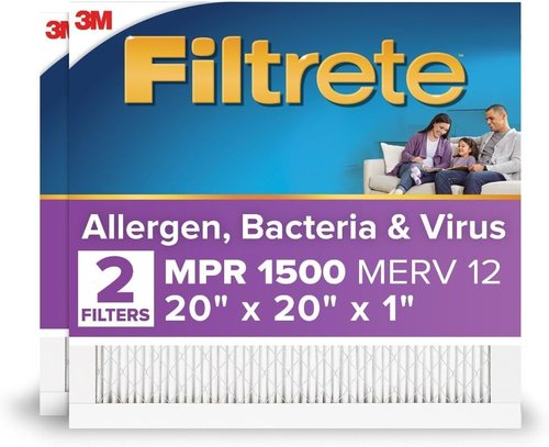 Filtrete 20x20x1 Air Filter - MERV 12, MPR 1500, Asthma & Allergy Friendly | 2-Pack, 3-Month Pleated