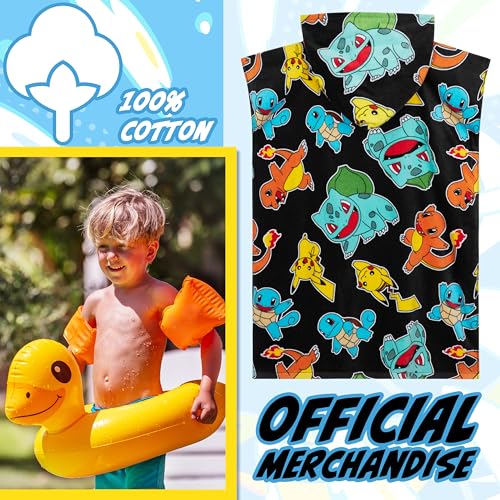 Pokemon Kids Hooded Towel - Multicolor 10-13 Years Cotton Beach & Pool Wrap