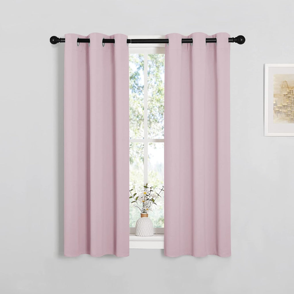 NICETOWN Blackout Curtain Panels - Thermal Insulated Grommet Drapes for Girls Room | Baby Pink & Lavender Pink, 29 x 45 Inch, 1 Pair
