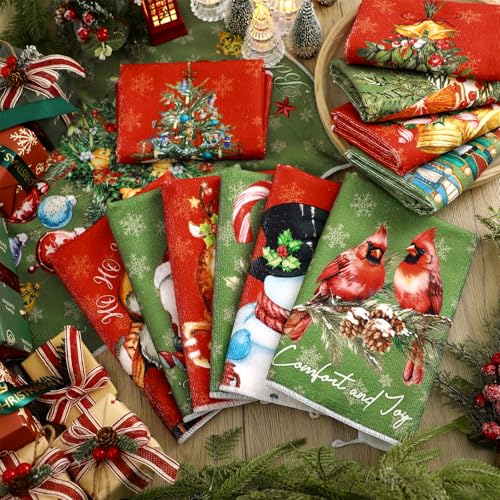 VitalCozy Exquisite Style 12-Pack Christmas Dish Towels Red & Green Winter Kitchen Decor
