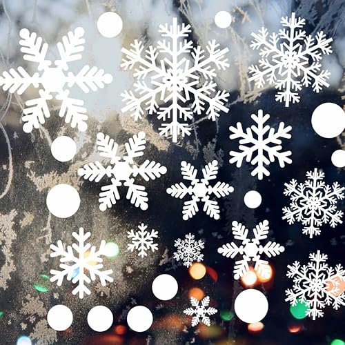 ROROP 321pcs Christmas Window Decals - 9 Sheets Snowflakes Design for Glass Windows (Snow)