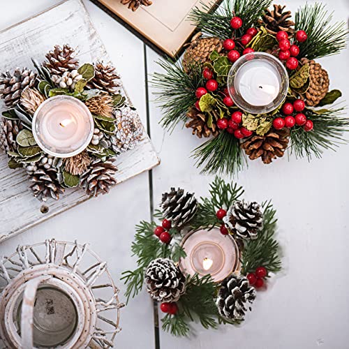 Blue Garlic Christmas Candle Ring - Artificial Red Berry Wreath for Holiday Centerpieces