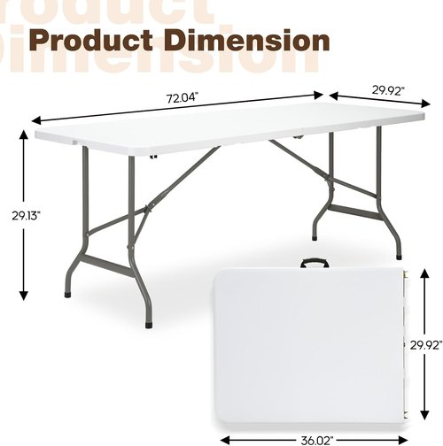 Heavy-Duty Folding Table by [Brand Name] - 6ft Portable Picnic Table with 500lbs Capacity & Steel Legs