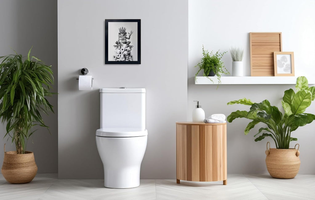 Orvannaatr Bathroom Wall Art - Framed Black and White Frog Decor | Playful Toilet Paper Design