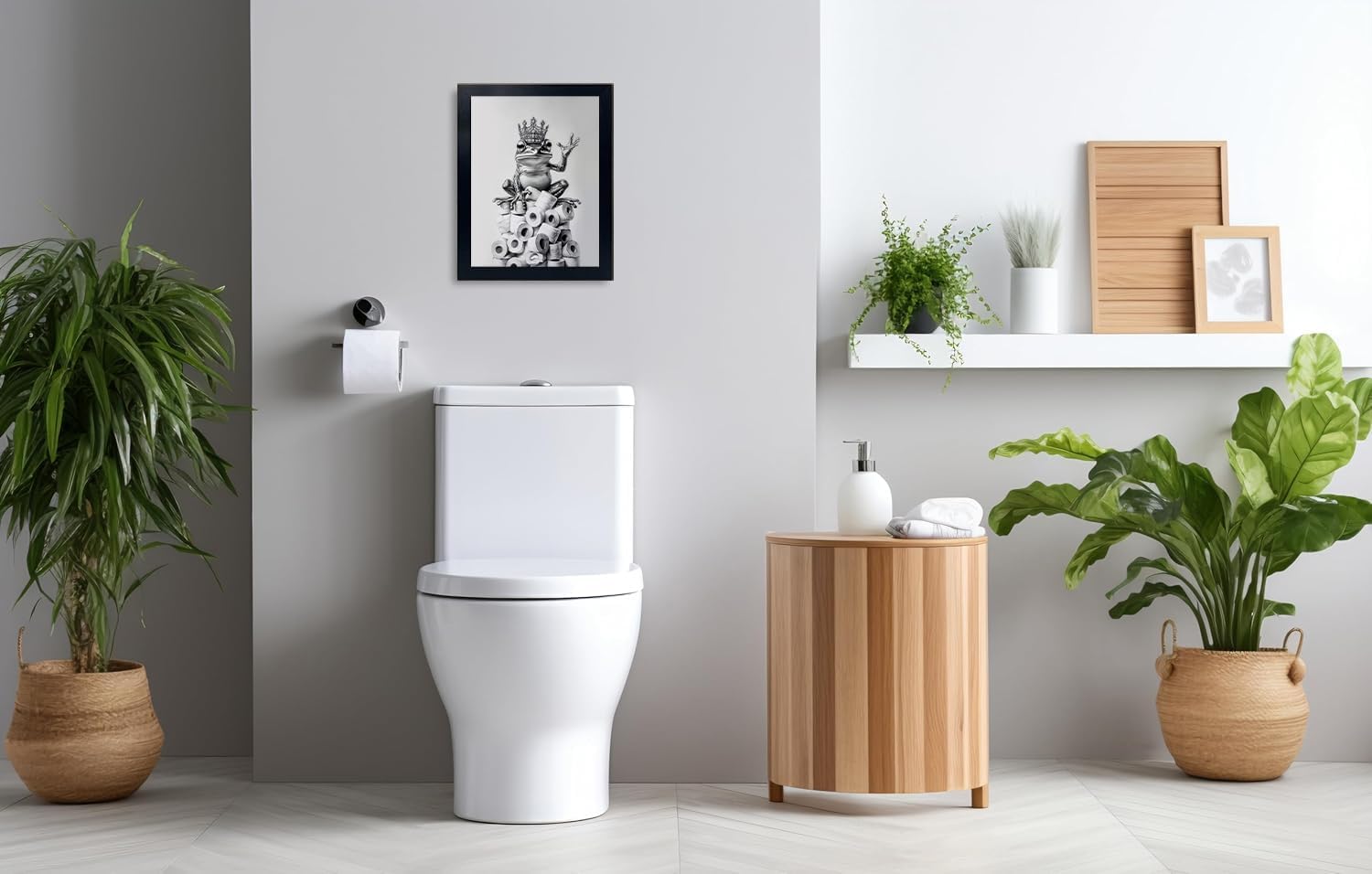 Orvannaatr Bathroom Wall Art - Framed Black and White Frog Decor | Playful Toilet Paper Design