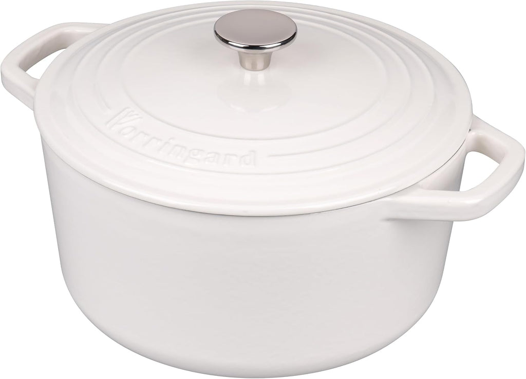 VORRINGARD Enameled Cast Iron Dutch Oven - Perfect for Sourdough Bread Baking | 6QT, White