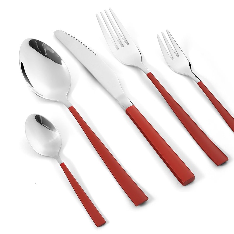 20-Piece Silverware Set Stainless Steel Flatware with Dual-Tone Handles Service for 4 Dinner Knives, Forks & Spoons Mirror Finish Dishwasher Safe (Red)