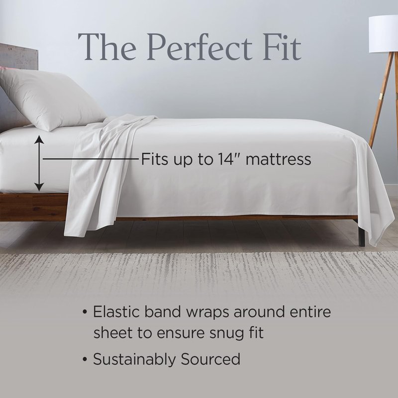 Ella Jayne Percale Sheets Full (4 Pieces) Permium 100% Cotton Percale TC300, Hotel Luxury Collection, Deep Pockets and Cooling Cotton Percale Sheets Full (Light Grey)