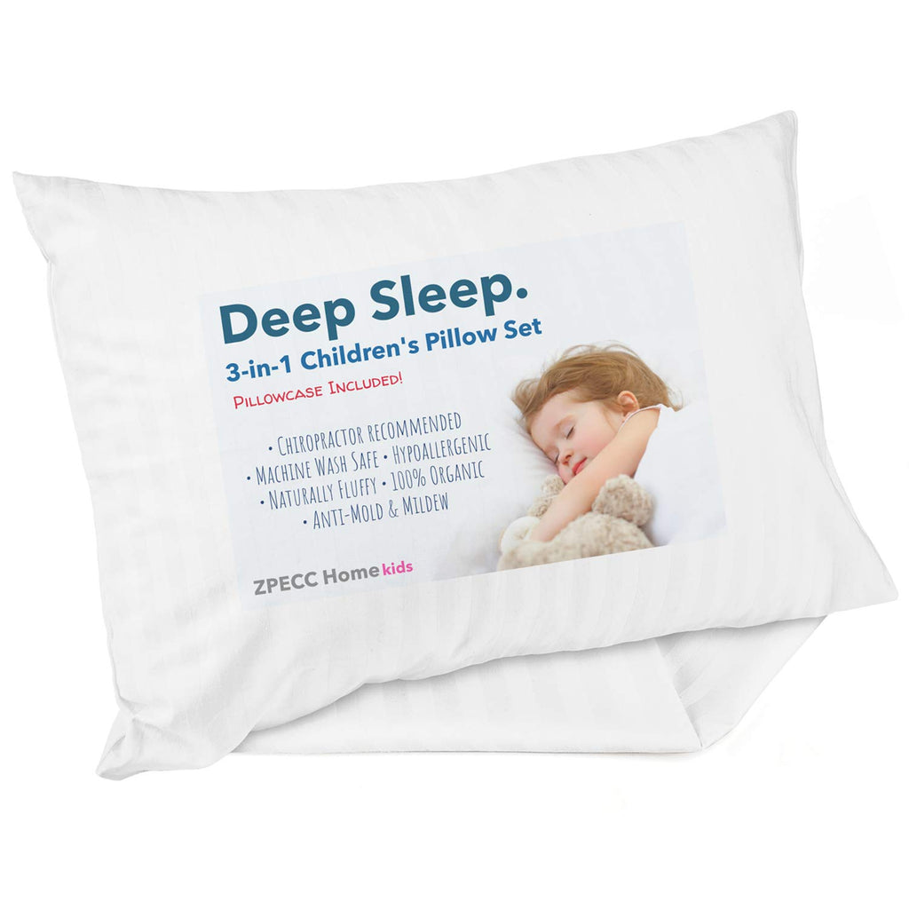 ZPECC Toddler Pillow - Hypoallergenic Organic Cotton Pillowcase | 13x18 for Travel & Daycare, White Stripe